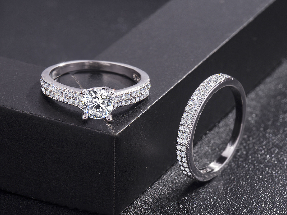 Topaz zircon wax inlaid platinum ring couple couple ring wedding engagement ring