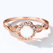 Platinum Round Opal Flower Ring