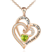 Lettering Necklace Double Heart Diamond Birthstone Necklace