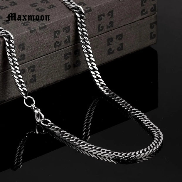 Maxmoon Stainless Steel Curb Cuban Necklace for Men Women Gold Black Silver Color Steel Curb Chain Necklace 20-90cm Fashion