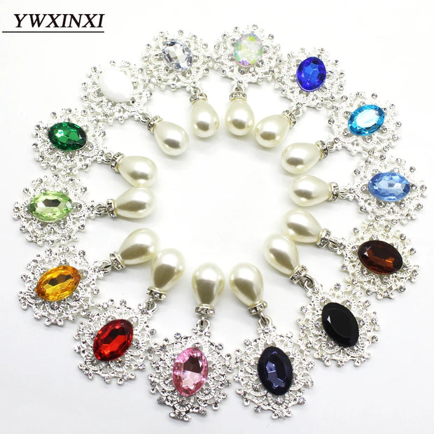 YWXINXI new fashion alloy rhinestone flat back brooch 45*25mm 5pcs/webbing clothing accessories wedding holiday party