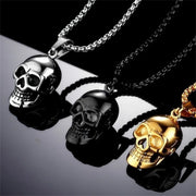 Gothic Retro Skull Head Pendant Necklace For Men Gold Silver Color Punk Rapper Skeleton Head Necklaces Boyfriend Jewelry Gift