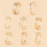 8 Pcs/Set Silver Color Toe Rings for Women Gold Color Adjustable Toe Rings Various Types Band Rings Open Ring Set Beach Jewelry