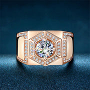 18K Rose Gold Plated Platinum Hexagonal Diamond Ring
