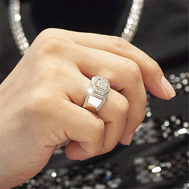 18K Rose Gold Plated Platinum Hexagonal Diamond Ring