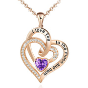Lettering Necklace Double Heart Diamond Birthstone Necklace